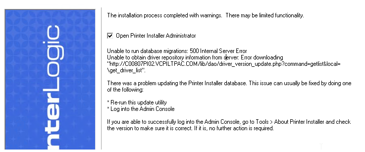Installation process completed with warnings. There may be limited ...